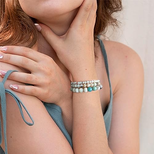 3 PCS Healing Crystal Bracelets for Women 8mm Natural Stone Beaded Stretch Bracelet Amethyst Jewelry Gifts - color: 4,6,8mm Amazonite
