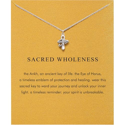 Baydurcan Dainty Silver Necklace for Women Ankh Horse Celtic Necklace Gifts | Dainty charm gifts for friends sister mother, birthday, christmas, graduation gifts. Ready to give with card & envelope. - style: Eye of Horus