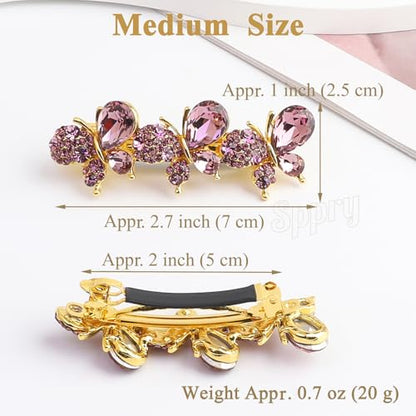 Elegant Crystal Butterfly Hair Barrette for Women, Purple | Medium Size, Sparkly Rhinestones - color: Purple