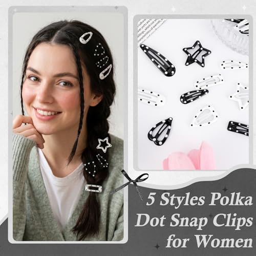 JATEBI 28 Pcs Polka Dot Hair Accessories Kit for Women Includes Fashion Headband, Elastic Band, Claw Clip, Mental Clips, Scrunchie, Ideal Polka Dot Hair Gift for Women Girls