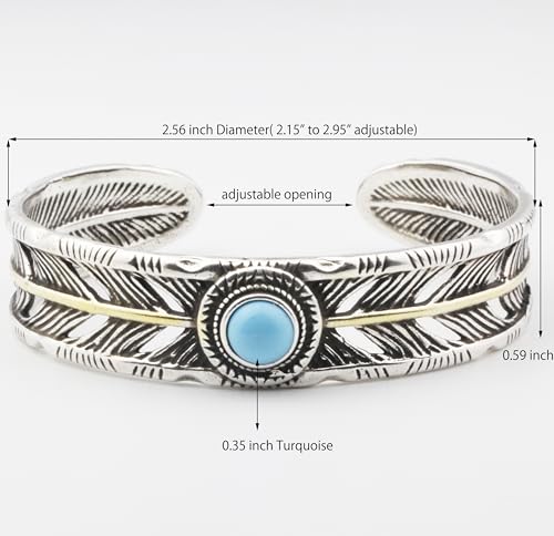 Innocence S925 Silver-Plated Antique Wide Feather Cuff Bracelet For Men Women Adjustable Retro Twisted Feathers Bracelets Gift Jewelry - color: Wide Feather