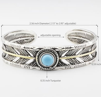 Innocence S925 Silver-Plated Antique Wide Feather Cuff Bracelet For Men Women Adjustable Retro Twisted Feathers Bracelets Gift Jewelry - color: Wide Feather