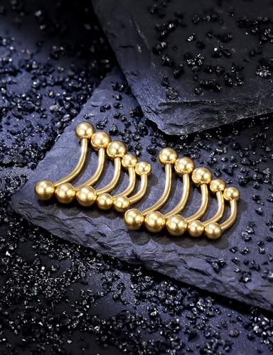 20G 16G 14G 12G Eyebrow Ring Piercing Jewelry Surgical Steel Vertical Labret Lip Ring Rook Daith Earrings Navel Small Tiny Belly Button Ring Piercing Jewelry for Women Men Silver Black Gold - color: Gold, size: 14G