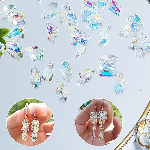 LONGWIN 36pcs AB Teardrop Crystal Beads 10x20mm Waterdrop Faceted Glass Beads for Jewelry Making, DIY Project, Earring, Necklaces, Bracelets - size: 36pcs 10x20mm