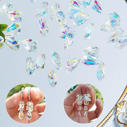 LONGWIN 36pcs AB Teardrop Crystal Beads 10x20mm Waterdrop Faceted Glass Beads for Jewelry Making, DIY Project, Earring, Necklaces, Bracelets - size: 36pcs 10x20mm