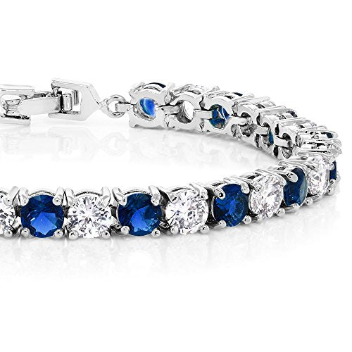Gem Stone King Multi-Color Classic Tennis Bracelet for Women | Sparkling Round Cubic Zirconia CZ | 7.50 Cttw | 7 Inch | Fine Jewelry Gift for Mother's Day Birthday Anniversary Her Mom Wife - color: Blue & White