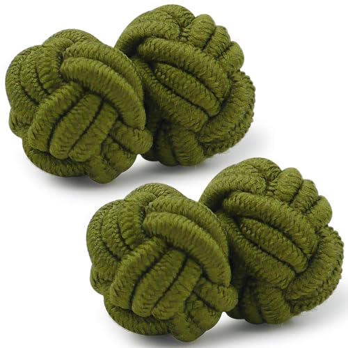 HONEY BEAR Round Silk Knot Elastic Fabric Cufflinks for Men Women 1 Pair | Wedding Business, Tarnish-Resistant, for Groomsmen, Father, Husband, Wife, Anniversary, and Formal Events - style: Army Green