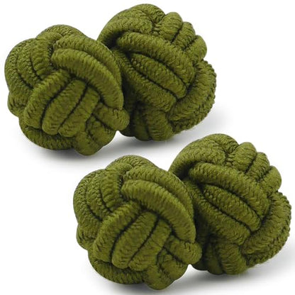 HONEY BEAR Round Silk Knot Elastic Fabric Cufflinks for Men Women 1 Pair | Wedding Business, Tarnish-Resistant, for Groomsmen, Father, Husband, Wife, Anniversary, and Formal Events - style: Army Green