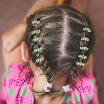 ANBALA 65PCS Mini Flower Hair Clips with Rhinestone Mini Glitter Teeth Rhinestone Flower Hair Accessories No-Slip Grip Metal Jaw Clamps for Girls Women (Silver-Green Crystal) - color: Green