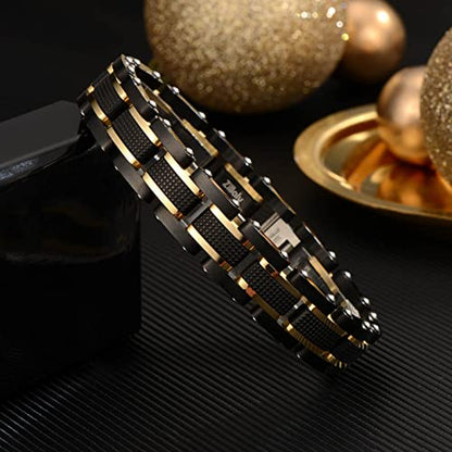 Holizaly Men's Stainless Steel Two Tone Square Link Bracelet, Black and Blue Ion Plated Black - color: Black gold