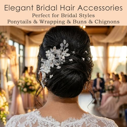 9 pcs Wedding Hair Accessories Bridal Hair Pins Silver Rhinestone with Pearls Hair Pieces for Brides Women Girls (Sliver White) - color: Sliver White