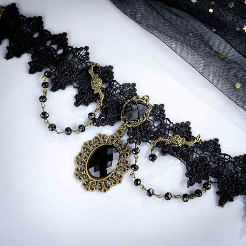 Olbye Black Choker Necklace for Women Gothic Lace Chokers Collar Statement Rhinestone Goth Costume Accessories Halloween Necklace Jewelry - color: Black C