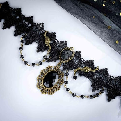 Olbye Black Choker Necklace for Women Gothic Lace Chokers Collar Statement Rhinestone Goth Costume Accessories Halloween Necklace Jewelry - color: Black C