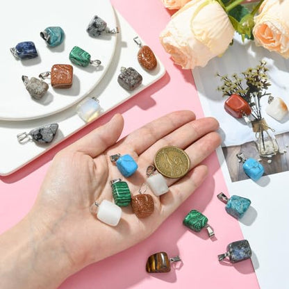 DanLingJewelry 24Pcs Random Irregular Natural and Synthetic Gemstone Pendants Healing Chakra Reiki Stone Bead Charms for Jewellery Making - color: 24pcs - gemstone