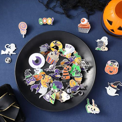 30/60 Pcs Cute Enamel Pins Bulk Plant Flower Animal Halloween Gothic Fall Pumpkin Cartoon Lapel Pin Brooches Jewelry Gift for Backpack Clothes Hats Accessories - style: Ghost