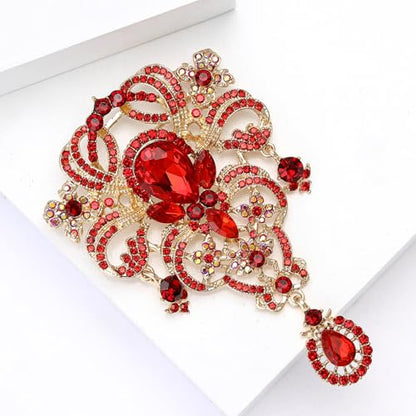 YOQUCOL Retro Austrian Crystal Big Brooch Pin for Women Large Flower Shape Brooches Lapel Pins for Sweater,Coat Dress Accessories - color: A-Red