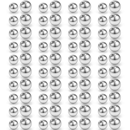 60-80PCS 316L Surgical Steel Replacement Balls Body Jewelry Piercing Barbell Parts 16G 14G Women Men - color: 80pcs 14G 4mm & 5mm -- Silver