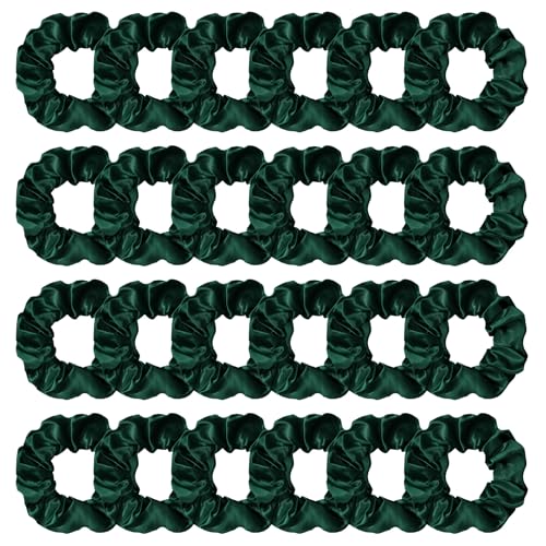 Jaciya Satin Scrunchies for Women Green Hair Scrunchies Elastic Hair Ties | 24 Pack Elastic Hair Ties for Ponytails and Buns - color: Dark Green