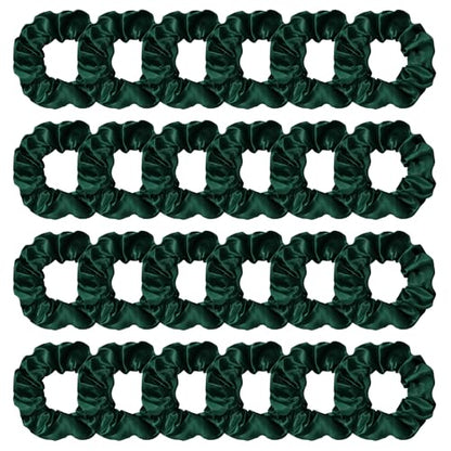 Jaciya Satin Scrunchies for Women Green Hair Scrunchies Elastic Hair Ties | 24 Pack Elastic Hair Ties for Ponytails and Buns - color: Dark Green