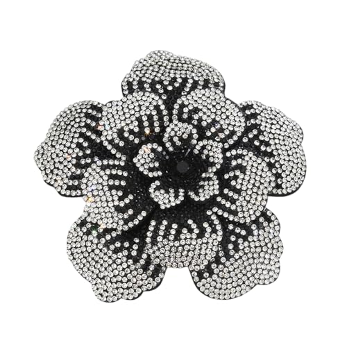 Rhinestone Flower Brooch Pin for Women Men Elegant Sparkly Crystal Camellia Floral Lapel Pins Shawl Dress Suit Clothes Accessories Wedding Party Fashion Jewelry 105mm - color: White Black