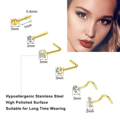 23-40 Pcs Gold Nose Rings & Studs - 18G & 20G Nose Piercing Jewelry - L Shape, Hoop & Screw Body Jewelry for Women & Men - color: Gold-C