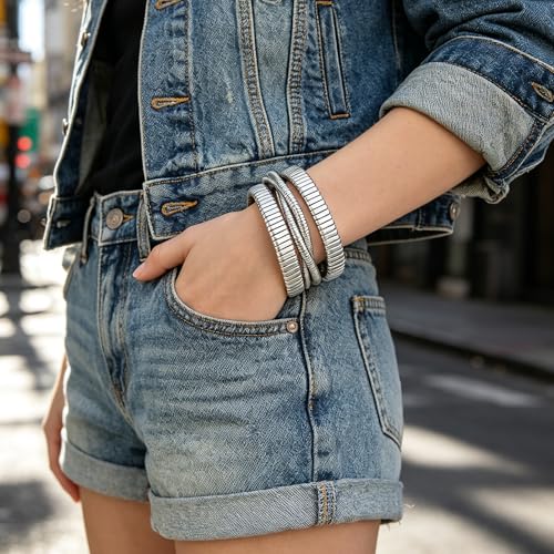 Gold Cuff Bracelets for Women, Chunky Gold Bracelet Trendy Open Gold Statement Bangle 18K Plated Punk Hip Hop Adjustable Women's Cuff Bracelets Valentine's and Birthday Gifts - color: Silver