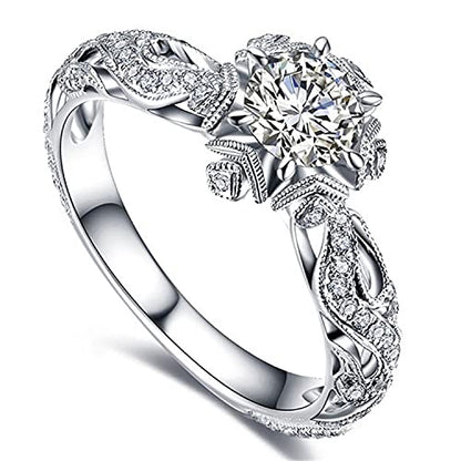 Women's Gorgeous Round Cubic Zirconia Eternity Ring - Shiny CZ Proposal & Wedding Band - color: Silver