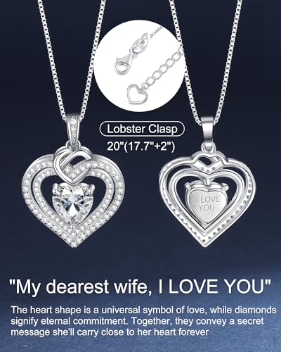 InfinityLove Heart Pendant Necklaces for Women, 2-5 Carat Moissanite Heart Necklace, Anniversary Birthday Christmas Valentine Engagements Mothers Day Jewelry for Wife Her Girlfriend Mom Daughter - color: Silver-2.3CT