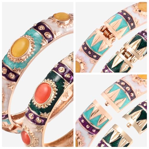 UJOY Handcraft Cloisonne Jewelry Bracelet Colorful Enamel Butterfly Flower Bird Hollowed Spring Hinged Cuff Bangles Women Gifts Pack in Box 88A11 - color: 7735-2 PCS-Cream White