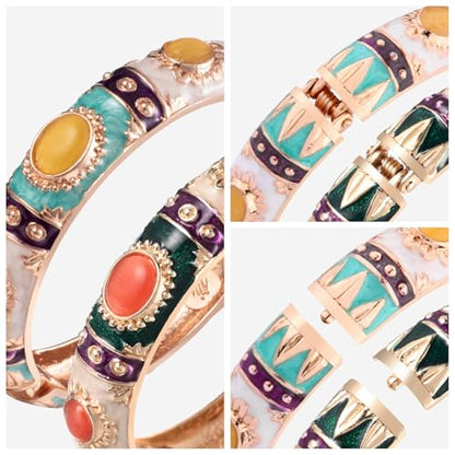 UJOY Handcraft Cloisonne Jewelry Bracelet Colorful Enamel Butterfly Flower Bird Hollowed Spring Hinged Cuff Bangles Women Gifts Pack in Box 88A11 - color: 7735-2 PCS-Cream White