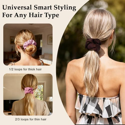 Satin Scrunchies for Women – 8PCS Blush & Brown Silk Hair Ties Set – No Crease, Frizz-Free, Gentle Elastic Hair Bands, Soft & Stylish Everyday Hair Accessories Gifts - color: Large-Blusher