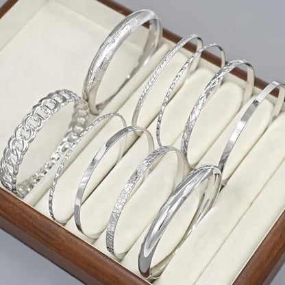 Gold Bangle Bracelets for Women, 14k Gold Plated Multi Layer Textured Stackable Open Bracelet Set Boho Indian Bangles Stackable Set Trendy Elegance Charms Non Tarnish Minimalist Bangle Pack - style: Silver 10Pcs