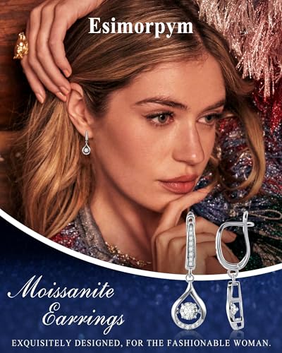 1ct Moissanite Earrings for Women, D Color VVS1 Brilliant Round Cut Teardrop Dangle Earrings, 18K White Gold Plated Click-Top Hoop Drop Earrings, Glow of Firefly Jewelry Gift for Anniversary Wedding - color: Golden