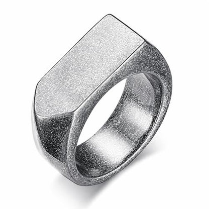 MYNENEY Stainless Steel Square Shape Signet for Men Statement Ring - color: Arrow Retro