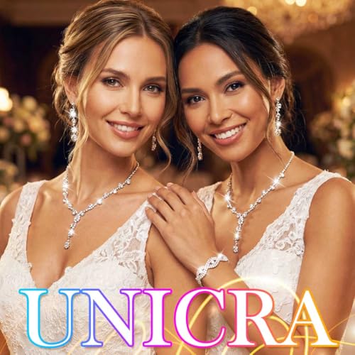 Silver Wedding Jewelry Sets Rhinestone Necklace Earrings Bracelet Set Prom Formal Costume Jewelry for Women and Brides - color: Silver