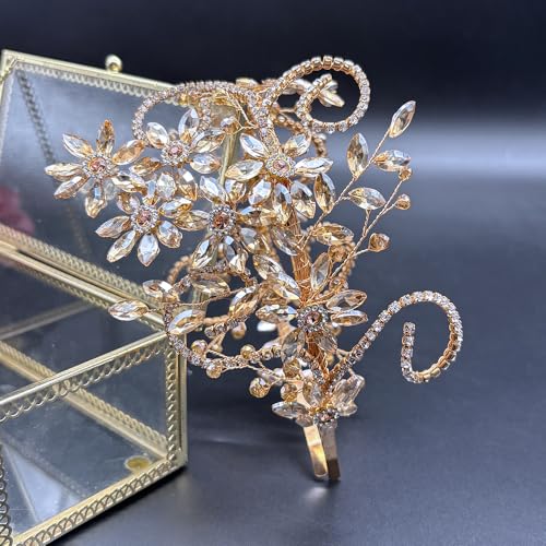Rhinestone Bride Headband, Wedding Headpiece for Brides, Bridal Hair Accessories(Champagne) - color: Champagne