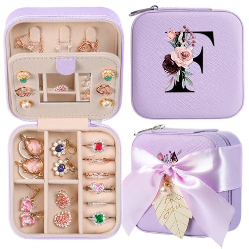 AYGXU Travel Jewelry Box for Women and Girls - Small Case With Initial A-Z - Teacher Gifts - color: purple, size: F