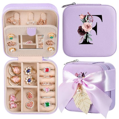 AYGXU Travel Jewelry Box for Women and Girls - Small Case With Initial A-Z - Teacher Gifts - color: purple, size: F