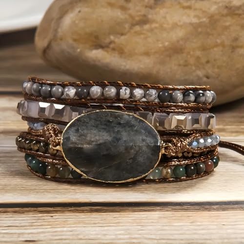 Handmade Boho Wrap Bracelets Natural Turquoise Crystal Stone Variety Beaded Strand Bracelet - color: Gray 2