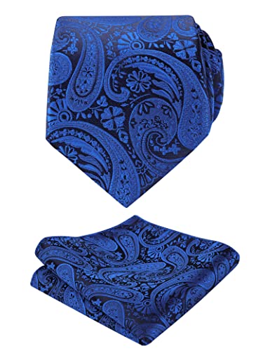 Alizeal Mens Gradient Paisley Necktie and Pocket Square Set | Elegant Design Perfect for Weddings Banquets Business Formal Events - color: 170-royal Blue
