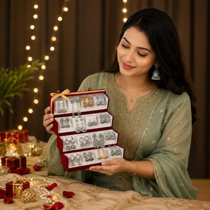 atorakushon 12 Pair Earrings Velvet Organizer Jewellery Box For Women and Girls Pack of 1 Maroon - style: Jhumka Earring Organiser Folder 12 Pair Cream