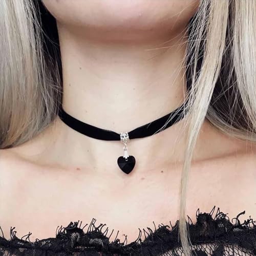 Fesciory Black Necklaces for Women, Adjustable Layered Velvet Leather Lace Collar Necklace, Goth Jewelry Gifts. - color: black