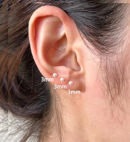 6Pairs 2mm/3mm Surgical Steel Hypoallergenic Piercing Studs, 20G 14K Real Gold Filled Tiny Stud Earrings Set for Multiple Hole Piercing (Cubic Zirconia, Pearl, Ball) - style: K01 : 3MM, Gold Pearl + Cubic Zirconia, 6 Pairs