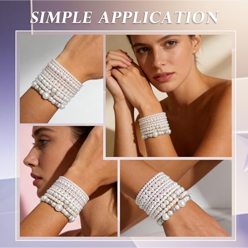 Pearls Bracelets for Women Simulated White Pearl Beaded Bracelet Stack Stackable Stretch Pearl Jewelry Set Multilayered Elastic Gold Pearls Bracelet Set for Prom Party Christmas Gift - style: 10S