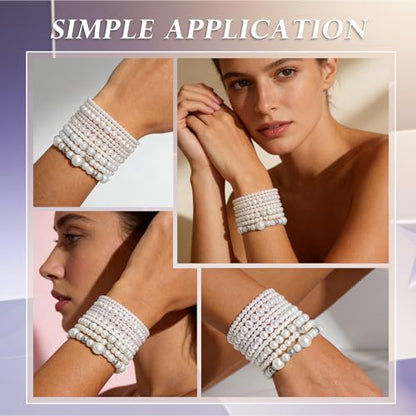 Pearls Bracelets for Women Simulated White Pearl Beaded Bracelet Stack Stackable Stretch Pearl Jewelry Set Multilayered Elastic Gold Pearls Bracelet Set for Prom Party Christmas Gift - style: 10S
