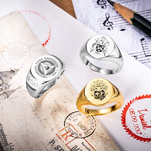 callie Custom Signet Ring - Engraved Text & Photo, Personalized Family Crest Coat Of Arms Rings, 925 Sterling Silver/Brass | Father's Day Jewelry Gifts for Men & Women - color: Round