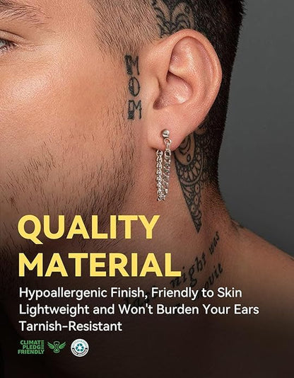 ChainsHouse Stud Earrings for Men Women,316L Stainless Steel/14K Gold/Black Plated Metal, Punk Hypoallergenic Surgical Huggie Hoop Earrings Mens Jewelry Piercing Hoop Earrings - style: C: Steel-Cuban Chain