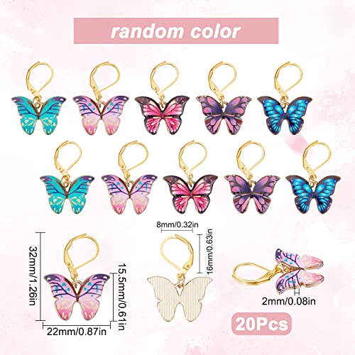 SUNNYCLUE 1 Box 20Pcs Stitch Markers Crochet Stitch Marker Butterfly Enamel Cute Charms Removable Leverback Clasp Charm Locking Metal Knitting Markers for Weaving Sewing Knit Quilting DIY Zipper Pull - color: 20pcs Enamel Butterfly Stitch Markers With Upg