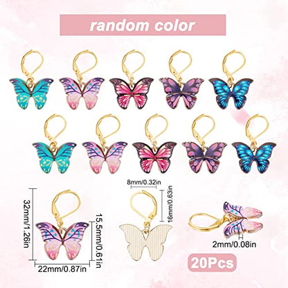 SUNNYCLUE 1 Box 20Pcs Stitch Markers Crochet Stitch Marker Butterfly Enamel Cute Charms Removable Leverback Clasp Charm Locking Metal Knitting Markers for Weaving Sewing Knit Quilting DIY Zipper Pull - color: 20pcs Enamel Butterfly Stitch Markers With Upg