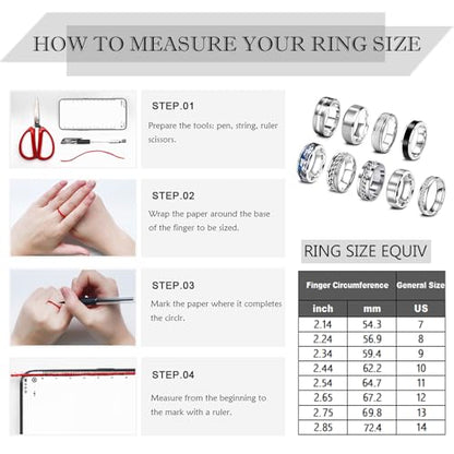 EIELO 9Pcs Stainless Steel Band Rings for Men Women Cool Fidget Spinning Chain Ring Anxiety Relief Fashion Simple Wedding Engagement Black Ring Set - color: Silvery